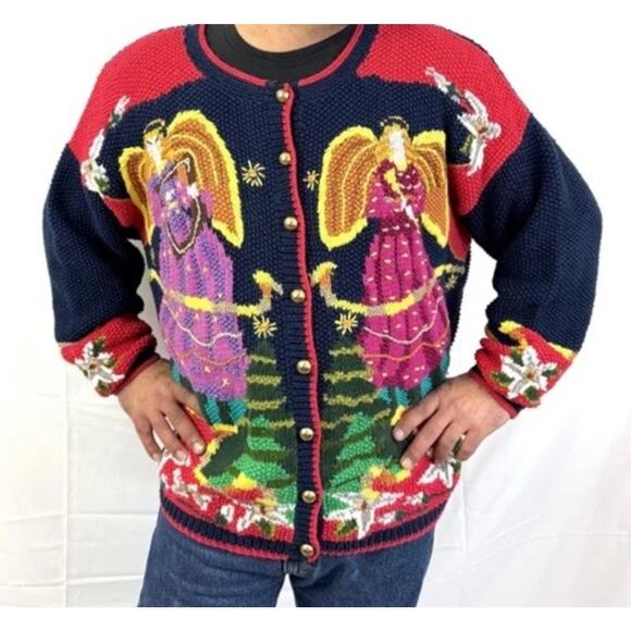 Vtg 80s Cardigan Bay Angel Sweater Womens Small Hand knitted Artsy Cottagecore - Picture 11 of 11